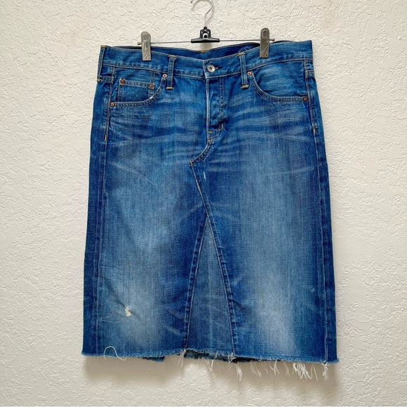 GAP 1969 Indigo Blue Denim Midi Skirt Frayed Hem - Picture 1 of 6